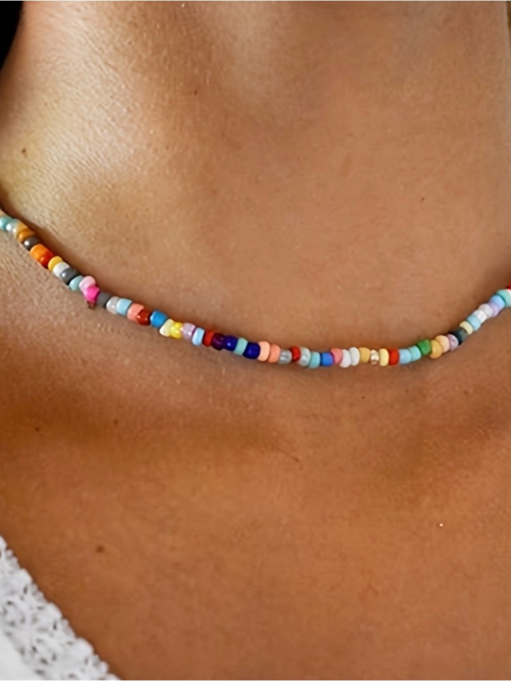 SHEIN Multicolor Seed Bead Necklace with Gold Clasp